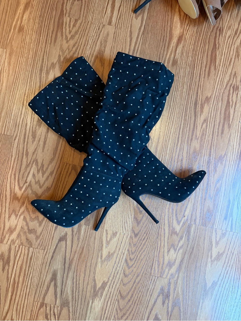 Black Over-the-Knee Studded Stiletto Boots
